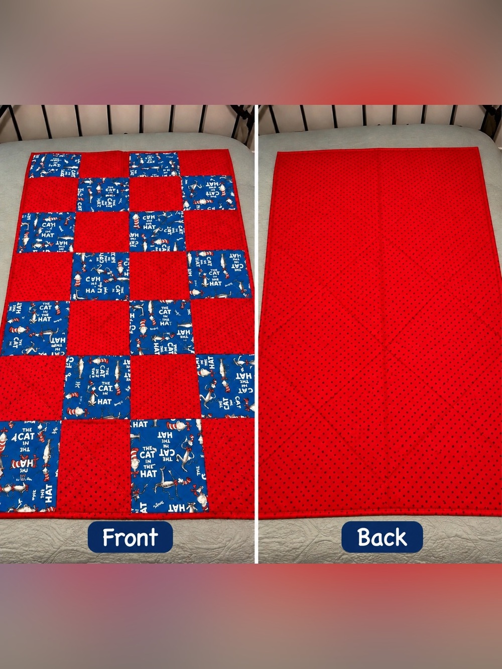 Dr. Seuss Cat in the Hat Patchwork Lap Quilt 36x56 Red Blue